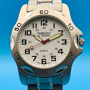 EMBASSY By GRUEN GEM2227M Men’s Military Field Quartz Wristwatch Works New Batt